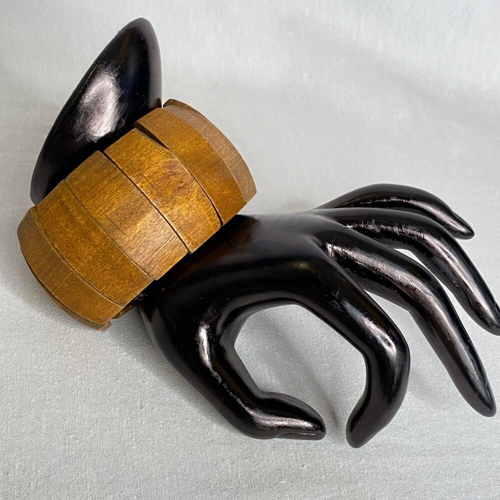💎Mahongany Brown Wood Segmented Stretch Bracelet Lightweight Boho